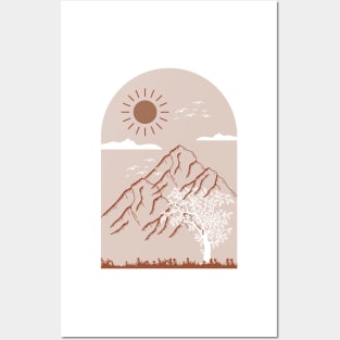 Boho Neutral Minimalist Landscape Nature Mounted Print Posters and Art